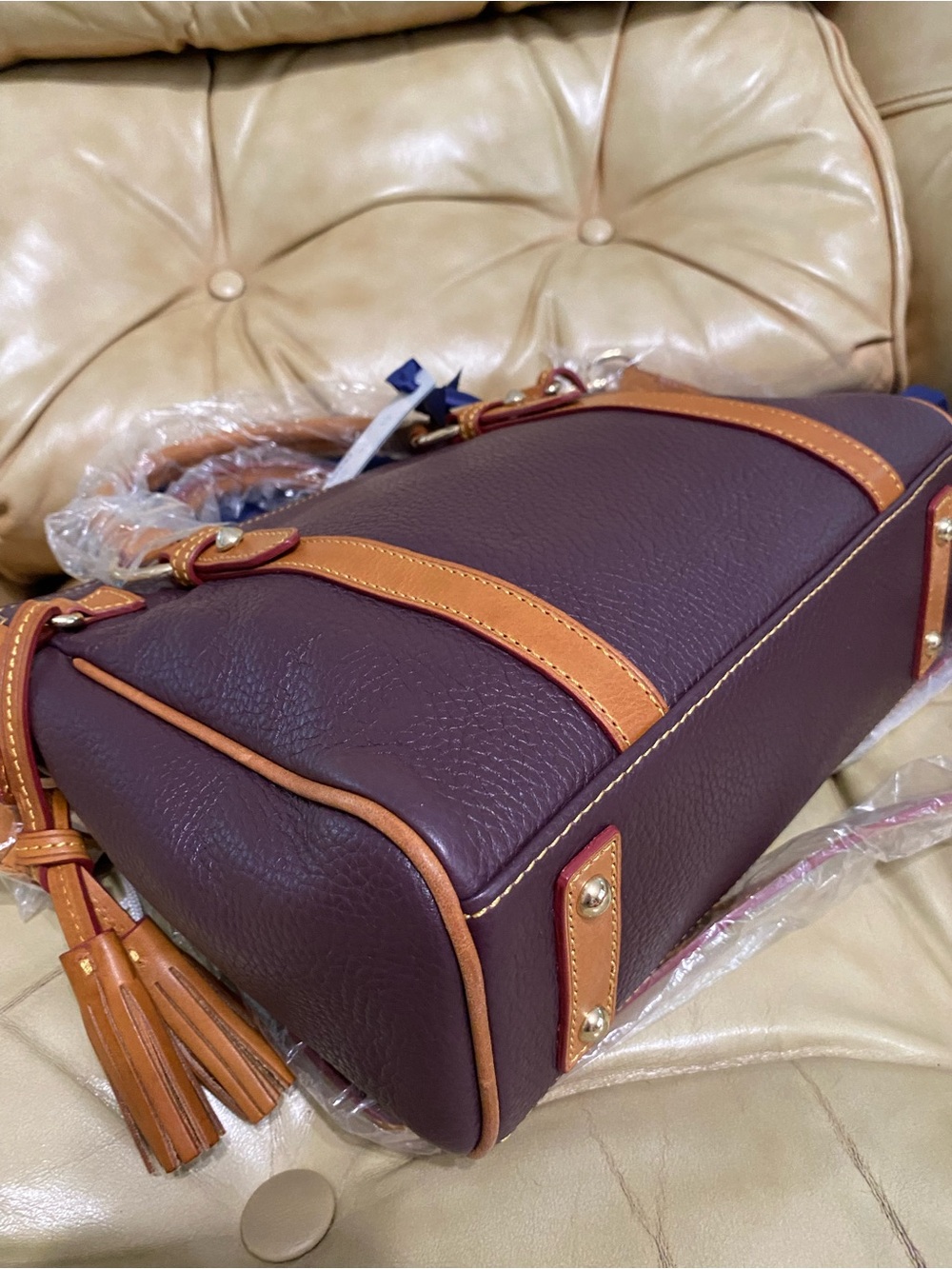 Dooney & Bourke GRAPE Pocket Satchel Pebbled Leather w/Wristlet Wallet - Picture 12 of 15